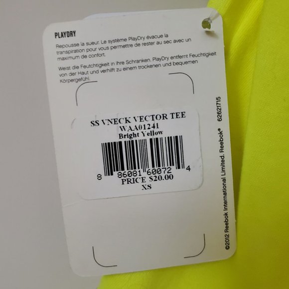 Reebok Women's PlayDry V-Neck Short Sleeve T-Shirt | NWT | XS | Bright Yellow - Picture 6 of 8